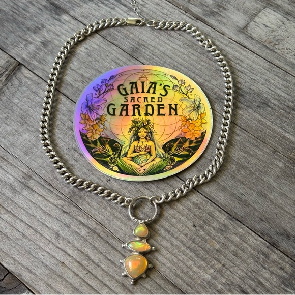 NWT Gaia’s Sacred Garden Opal & Silver Necklace/Choker W/Box Australian Opal - Picture 3 of 9